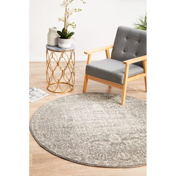 Evoke Frost Turkish Made Oriental Round Rug, 240cm, Grey - Image 8