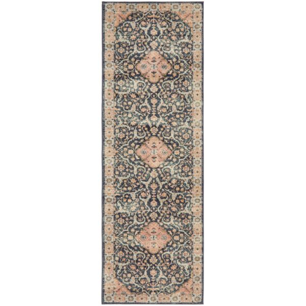 Legacy No.858 Bohemian Runner Rug, 400x80cm, Salmon / Midnight